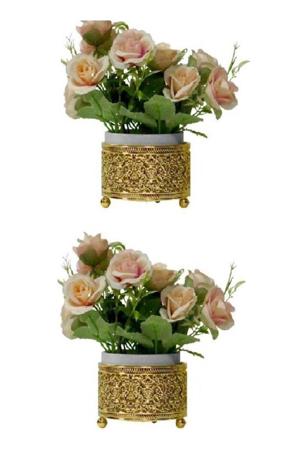 2Pcs Potted Artificial Flower Decoration for Home Office Table Mini Potted Fake Flowers with Vase C