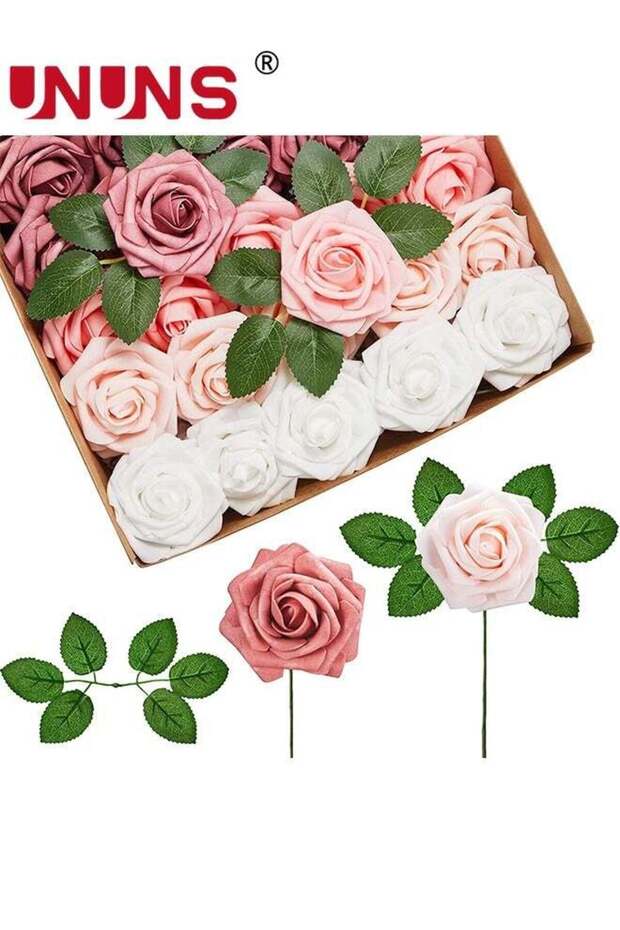 Artificial Flowers Real Looking,25 Pcs Fake Roses With Stems,Ealistic Fake Roses For DIY Wedding Bo