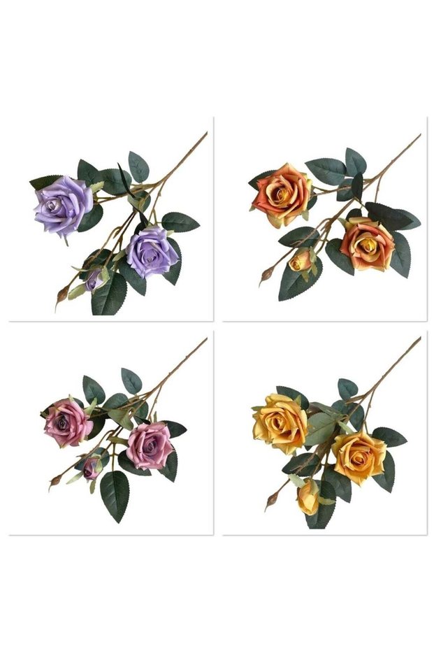 Pack Of 4 3 Headed Curly Edge Rose Perfect Wedding Decor Assorted