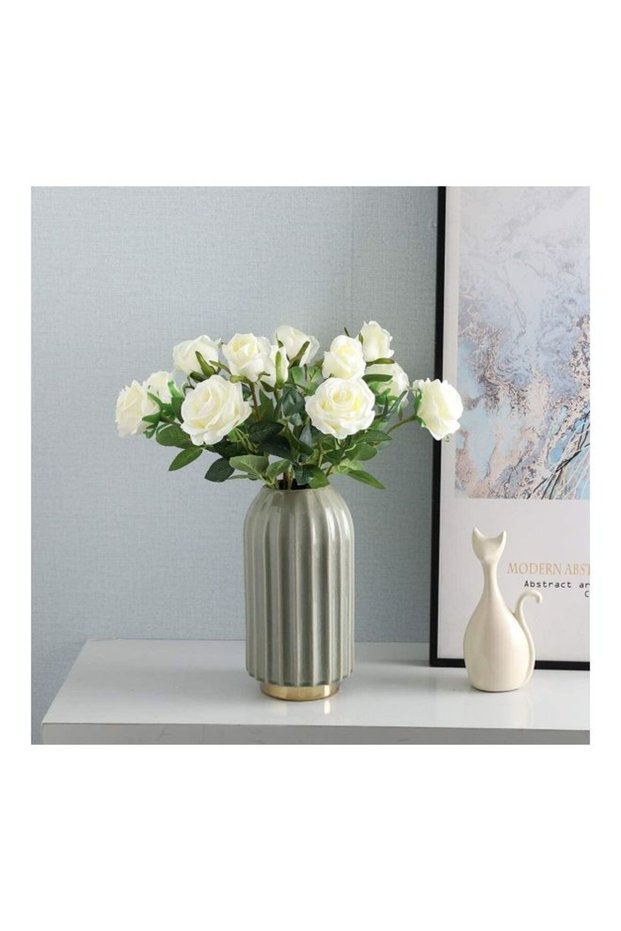 12 Pcs Artificial Rose Stem 52 cm White