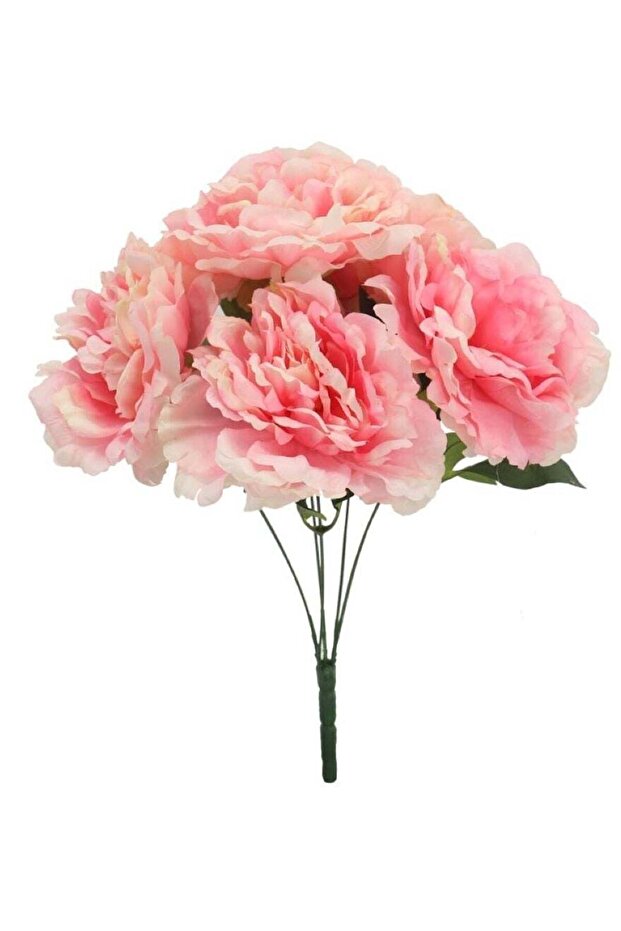 Graceful Bouquet: 5 Head Artificial Silk Peony Flowers Pink