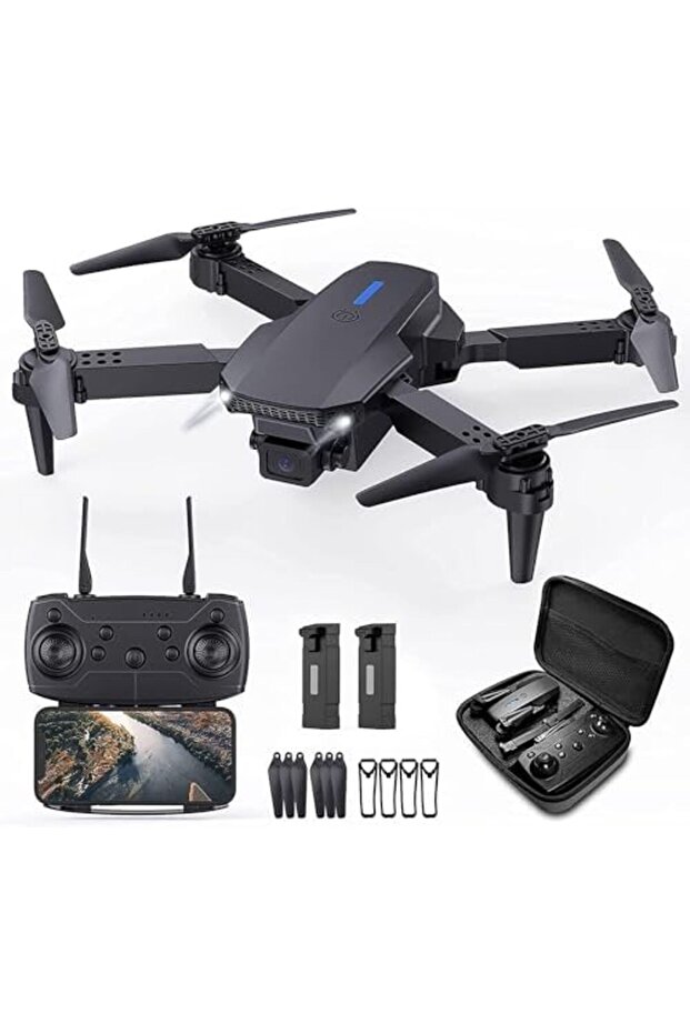 طائرة بدون طيار صغيرة مع كاميرا طائرة بدون طيار قابلة للطي مع حقيبة حمل، بطاريتان، عدسة قابلة للتعديل بزاوية 90 درجة، مفتاح واحد - 2