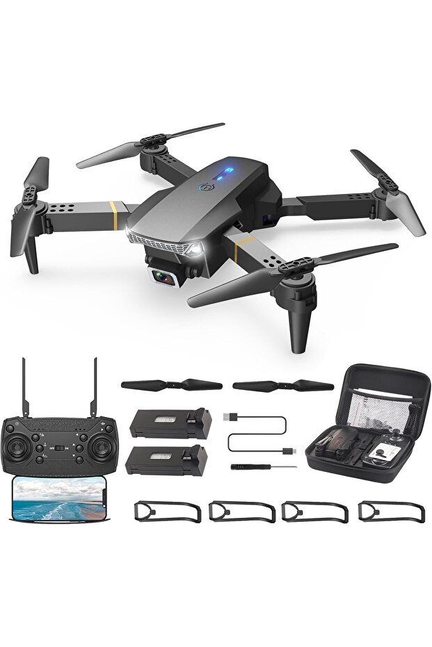 E88 Drone with HD Dual Camera, Obstacle Avoidance, Foldable, Height Keep, Mini. (Multicolour) - 1