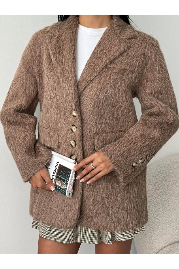 سترة بليزر بنية اللون بأربعة أزرار - 5