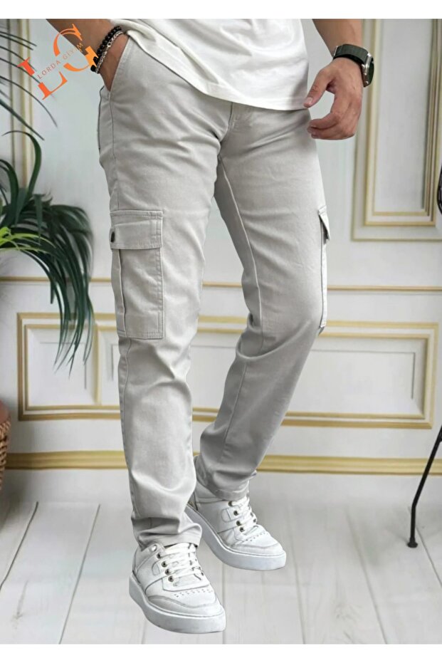 Men's Jeans Panyalon Cargo Pocket High Waist Dume Zipper Flexible Lycra Comando
