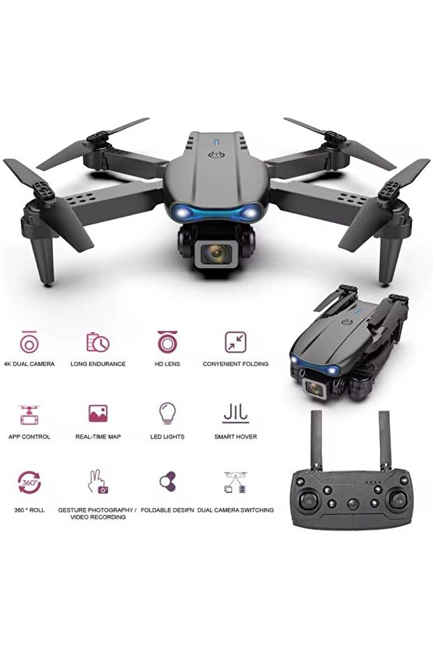 طائرة بدون طيار قابلة للطي E88 مزودة بكاميرا مزدوجة عالية الدقة 8K، وتجنب العوائق، والثبات على الارتفاع، وتصميم صغير الحجم - 7