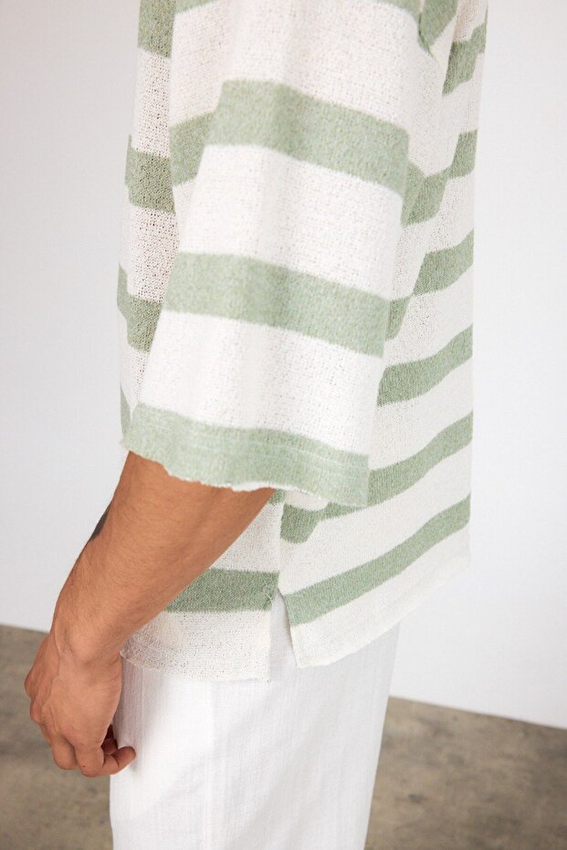 Örme Jakarlı Yarım Kol Oversize Tshirt - 2