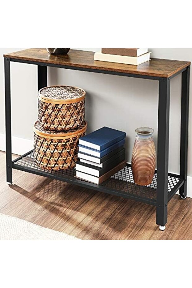 ynsShoping Konsol Masası, 2 Katlı Koridor Masası, Raflı, Dar Masa, Metal Çerçeve, Ayarlanabilir Ayak - 2