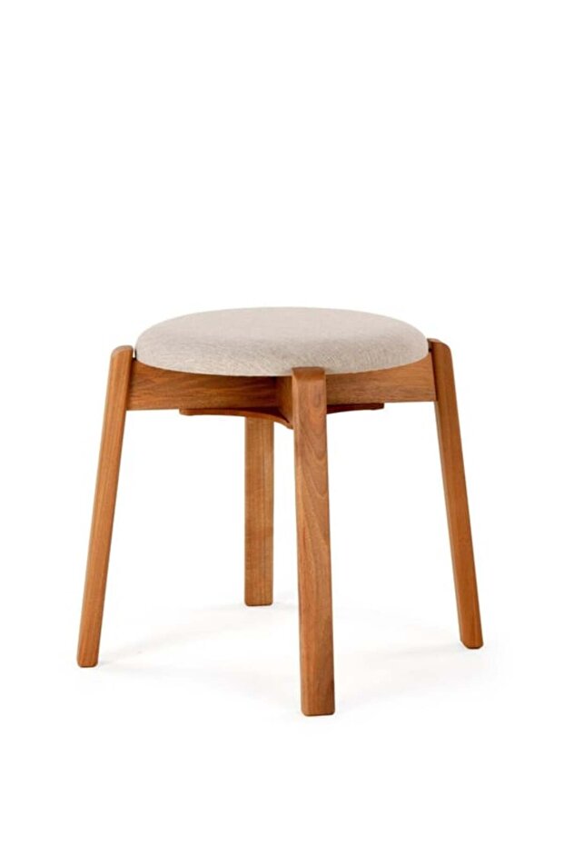 ARC Ceviz Puf Tabure Yuvarlak Modern Bench Oturak Tekli Bej - 2