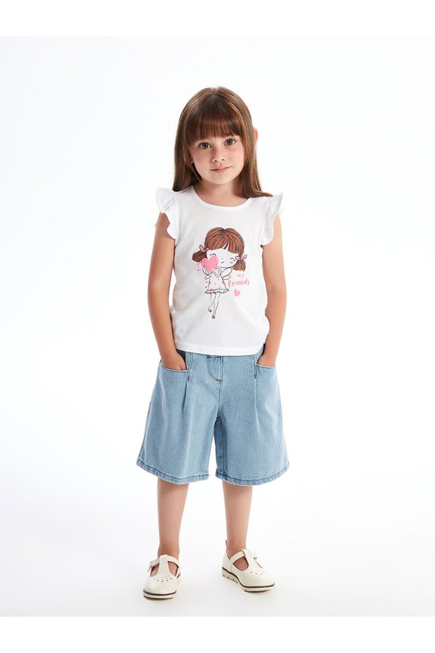 Beli Lastikli Basic Kız Bebek Jean Şort