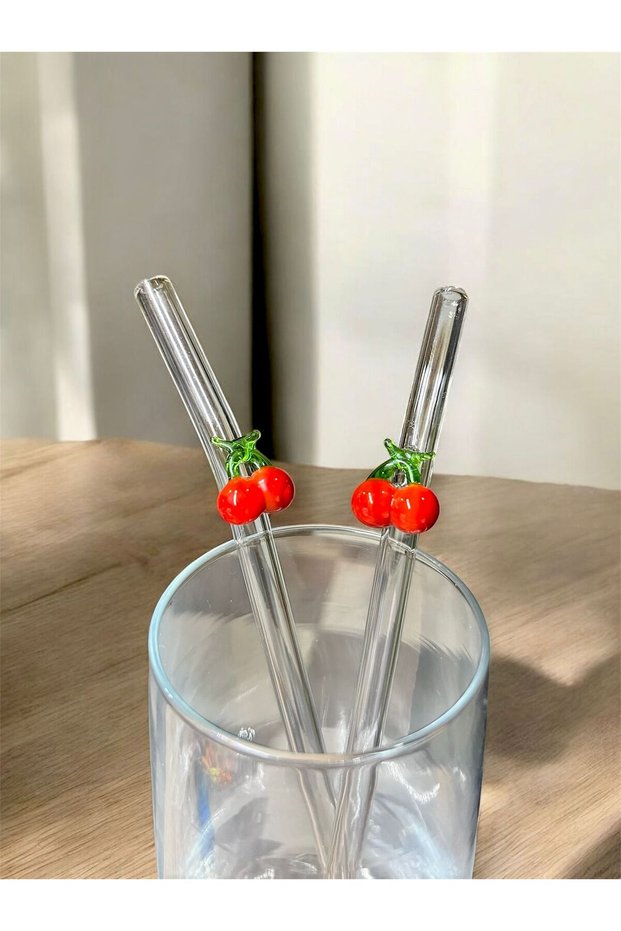 Glass 6-Piece Cherry Figured Straw Set