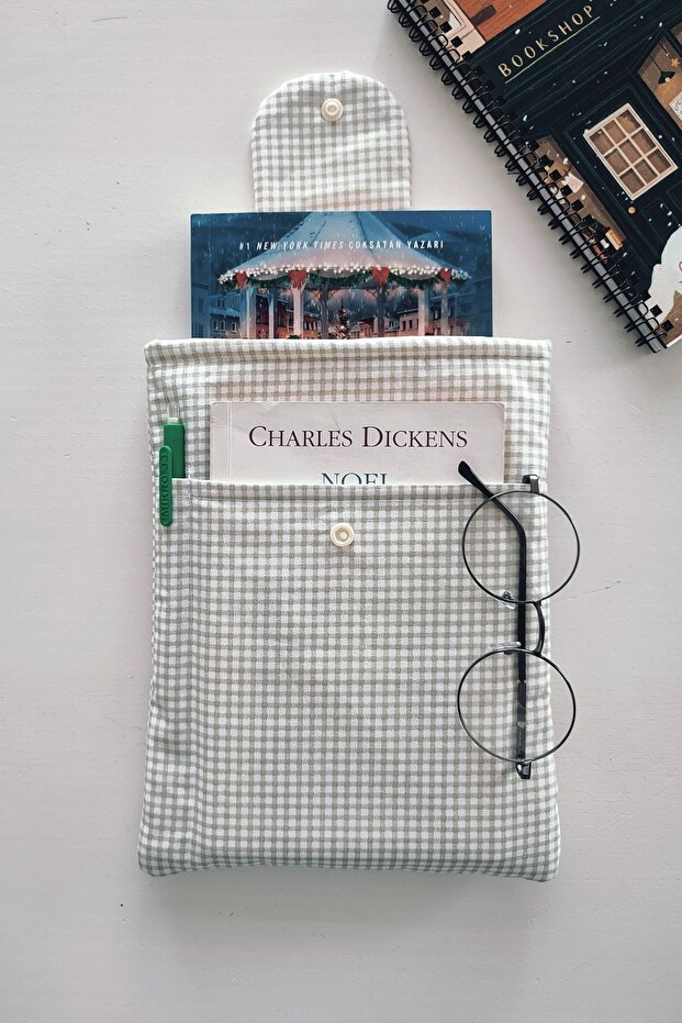 Gingham Pocket Book Case Fiber Filled Book Lover Gift