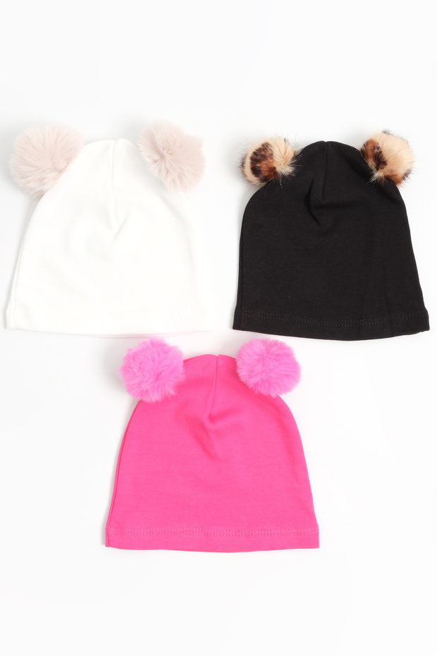 Pompom Baby Girl 0-12 Months Black Fuchsia Ecru Hat