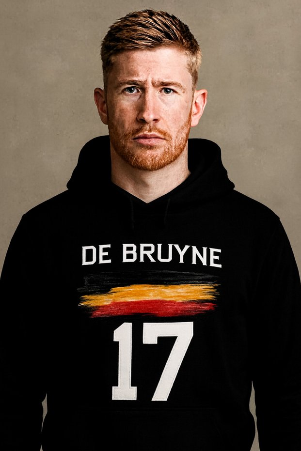 De Bruyne 17 Hooded Sweatshirt – Belgium Flag Design – 3 Thread Fabric Kangaroo Pocket Unisex