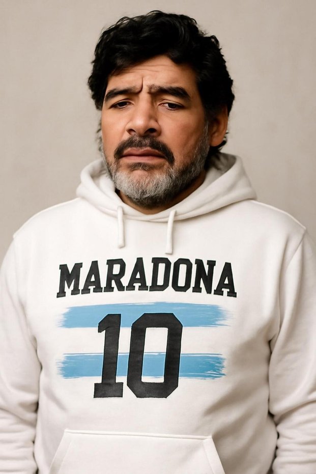 Maradona 10 Hooded Sweatshirt – Argentina Flag Design – 3 Thread Fabric Kangaroo Pocket