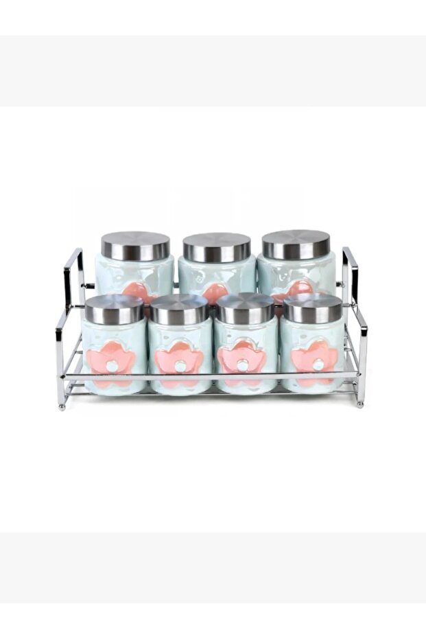 A set of 7 ceramic spices boxes with a lid and a stand - 2