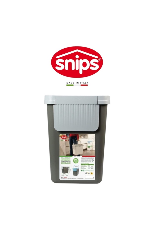 25L Recycling Bin for Separate Waste Collection – Grey with Light Grey Lid, Made in Italy