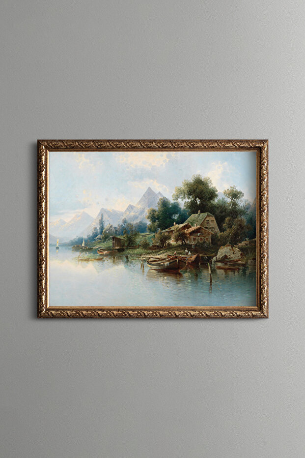 Great Mountain Lake - Vintage Patterned Frame