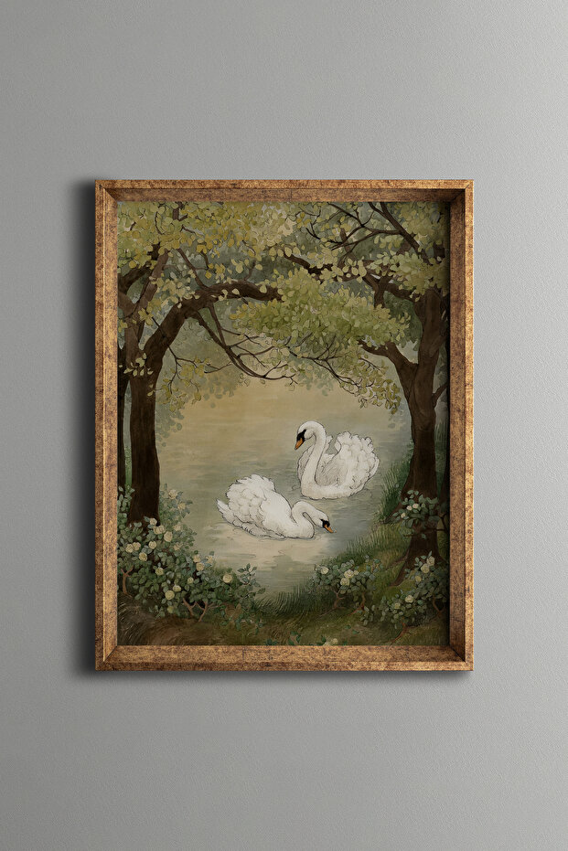 Swan Pair - Vintage Patterned Frame - 1