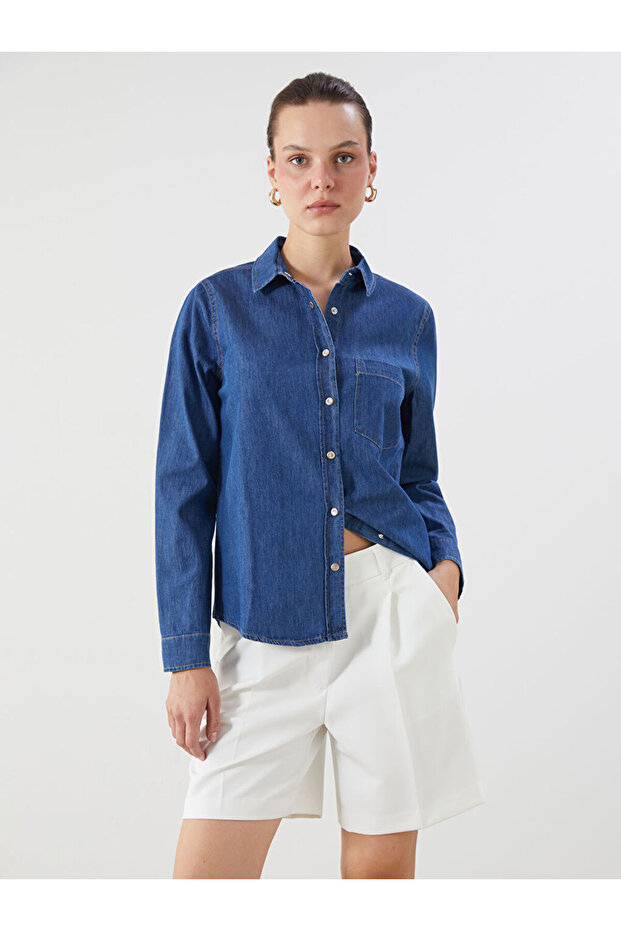 Regular Fit Kadın Jean Gömlek - 1