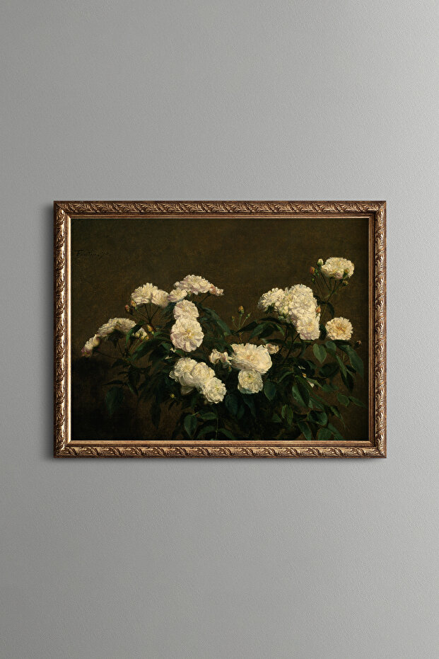 Still Life of White Roses - إطار منقوش عتيق
