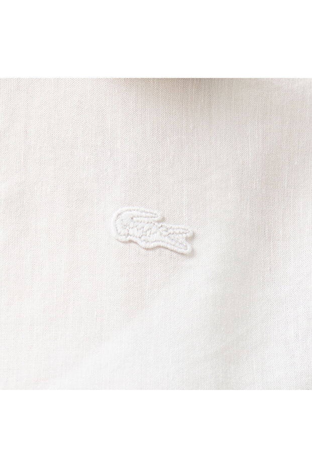 Kadın Relaxed Fit Keten Beyaz Gömlek - 5