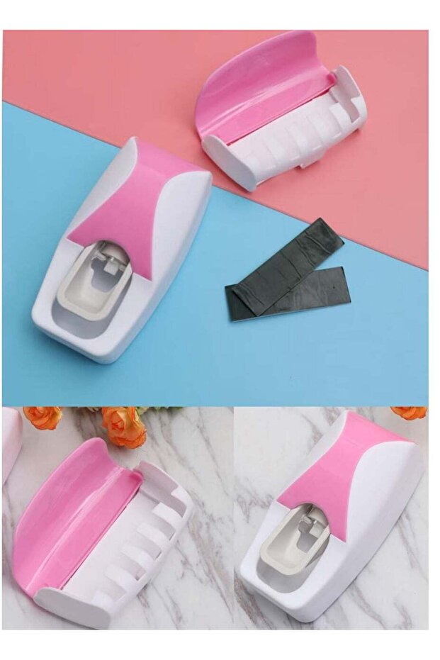 Automatic Toothpaste Dispenser with 5 Toothbrush Holder Self Adhesive Multicolor - 1