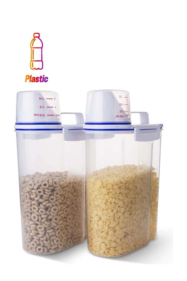 Pack of 2 Airtight Rice Bean Cereal Storage Container Bin With Measuring Cup Clear 2500ml
