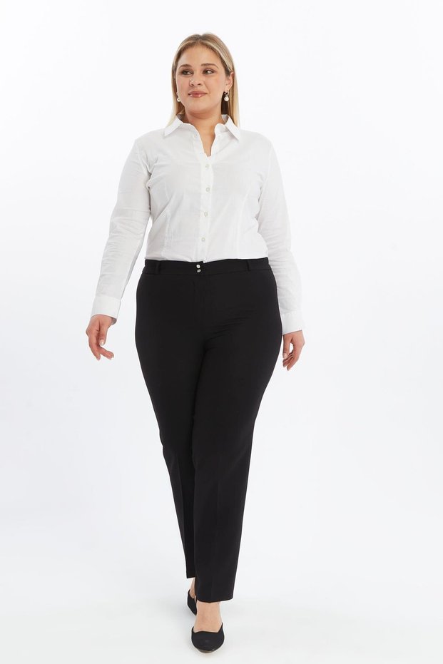 Apsen Women's Black High Waist Wide Leg Elastic Waist Woven Fabric Trousers 369-103