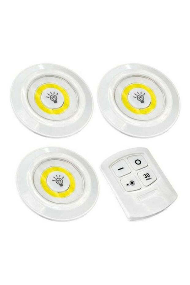 Set Of 3 Wireless Adjustable Led Brightness Lights With Remote Control - 1