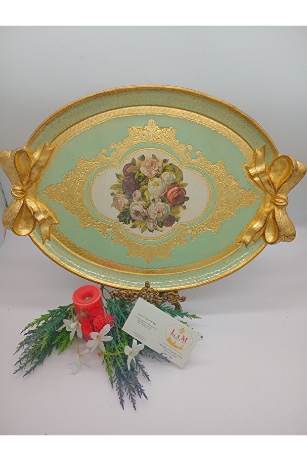 L&M Italian Zulema Sage Wooden Tray