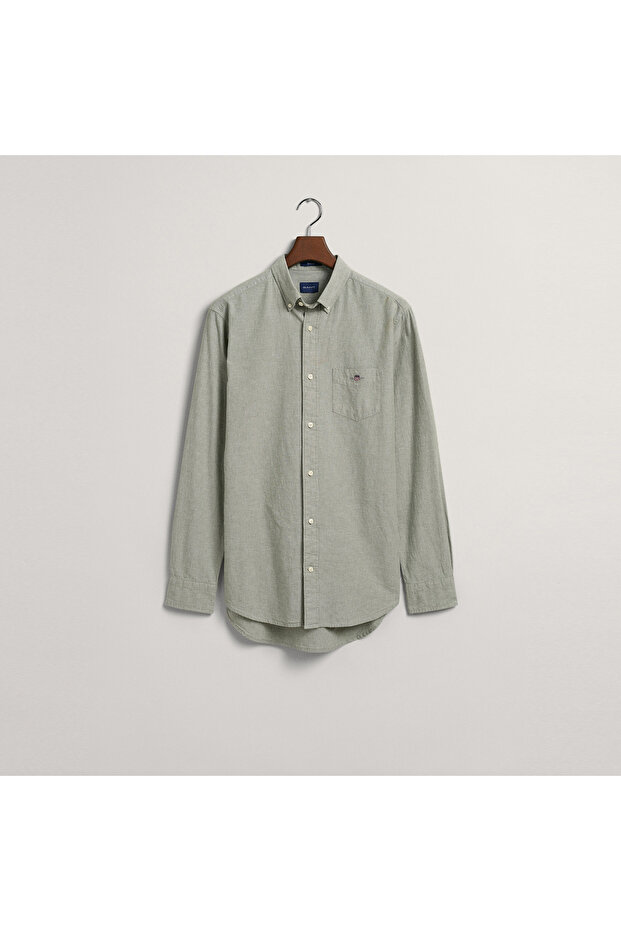 Erkek Yeşil Regular Fit Keten Gömlek - 4