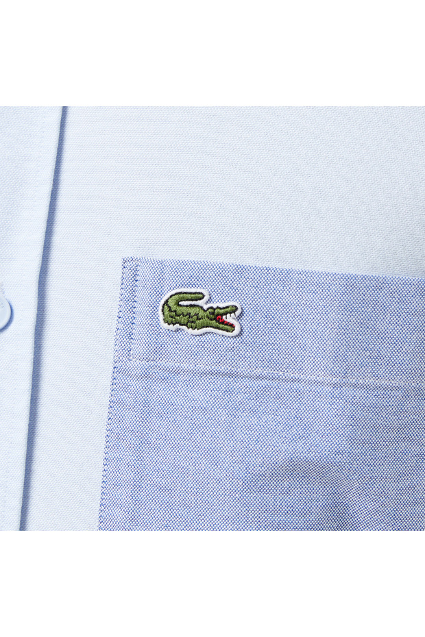 Erkek Slim Fit Renk Bloklu Açık Mavi Gömlek - 5