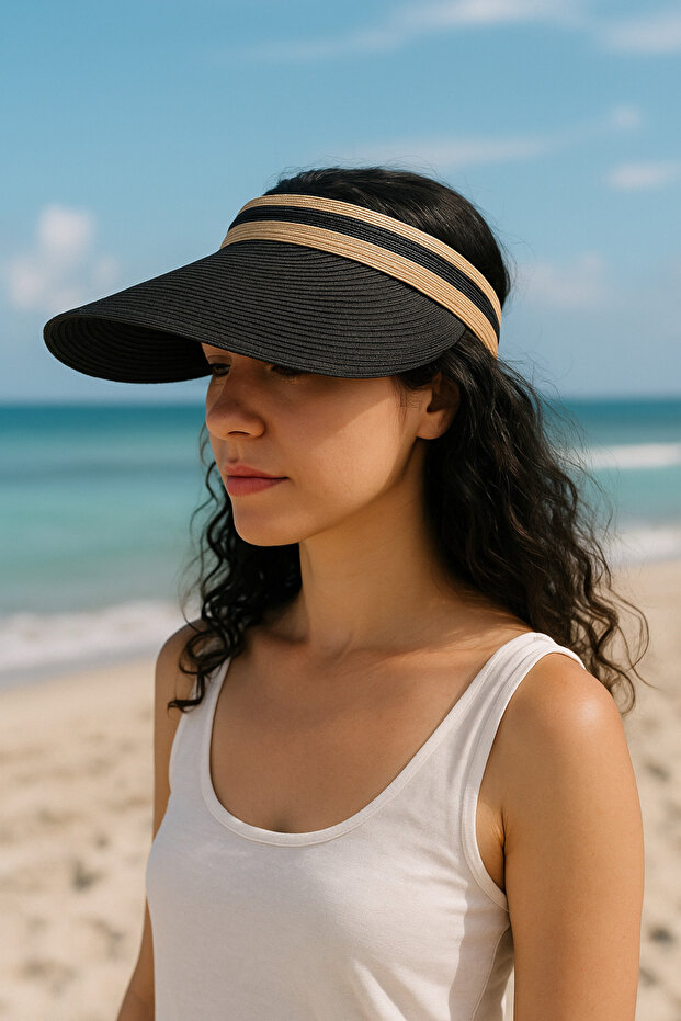 قبعة الشاطئ ذات القش الأسود - 3