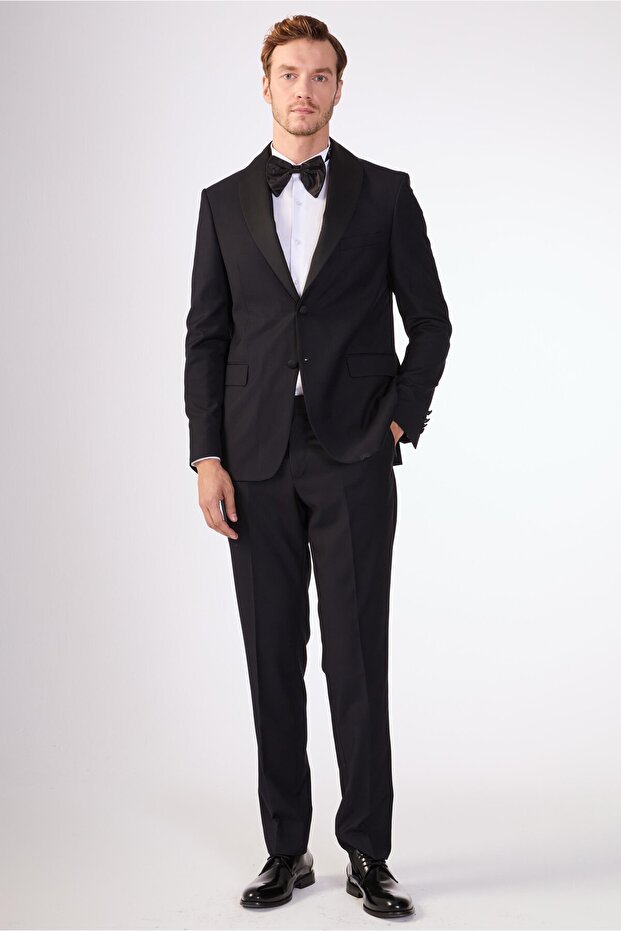 Men's Slim Fit Mono Collar Black Tuxedo