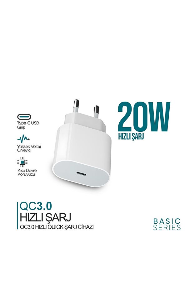 QCH220 Basic 20W Qualcomm 3.0 Hızlı Şarj Adaptörü - 1