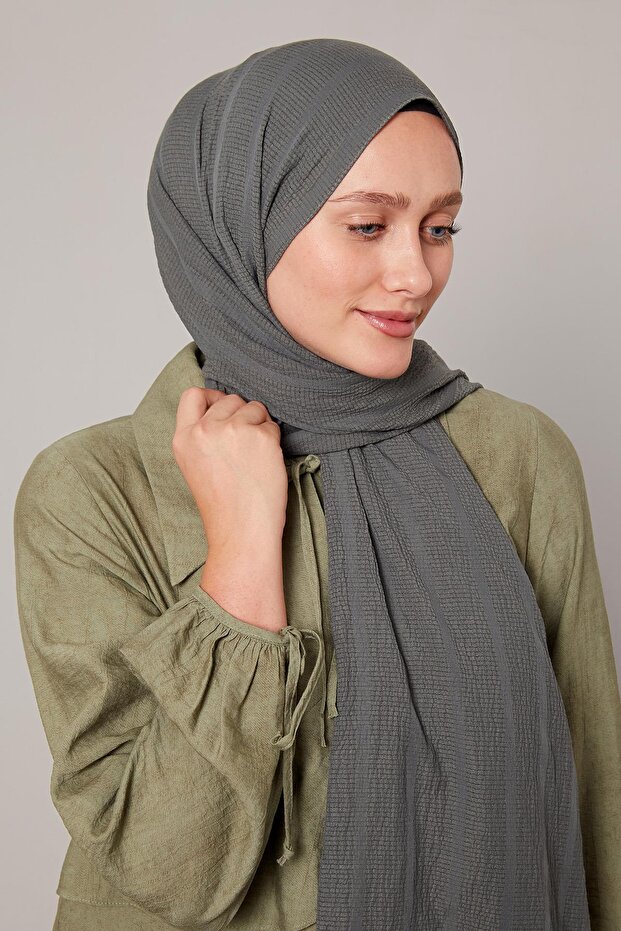 Petrol Green Self-Textured Natural Line Shawl