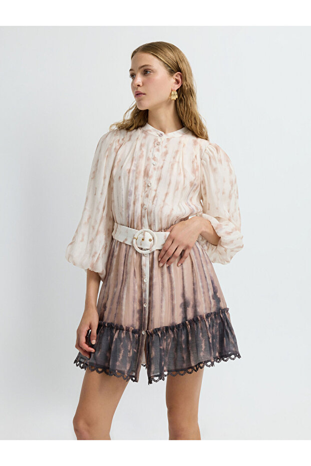 Balon Kol Desenli Elbise - 4