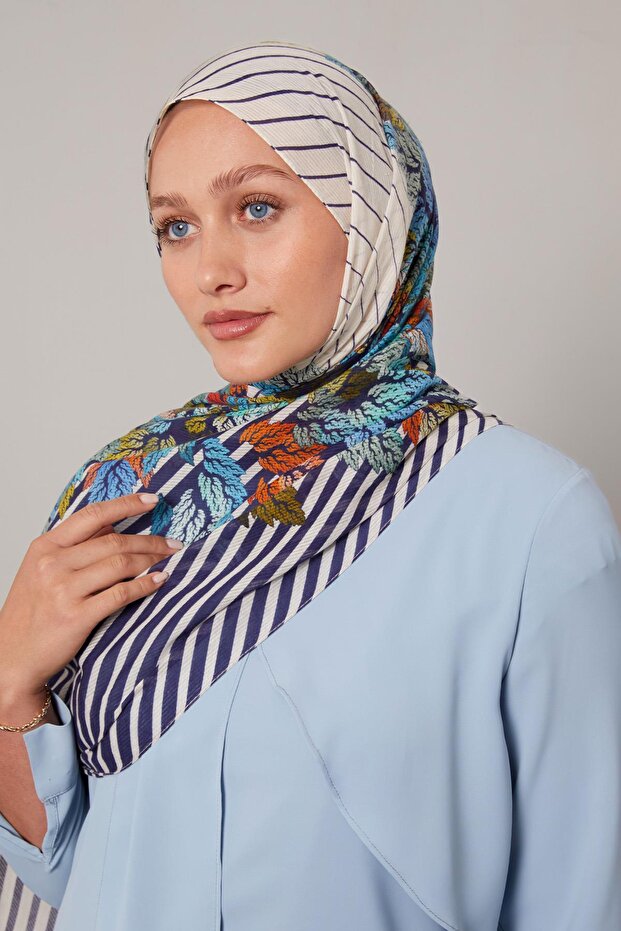 شال قطني بنمط الصنوبر الأزرق - 3