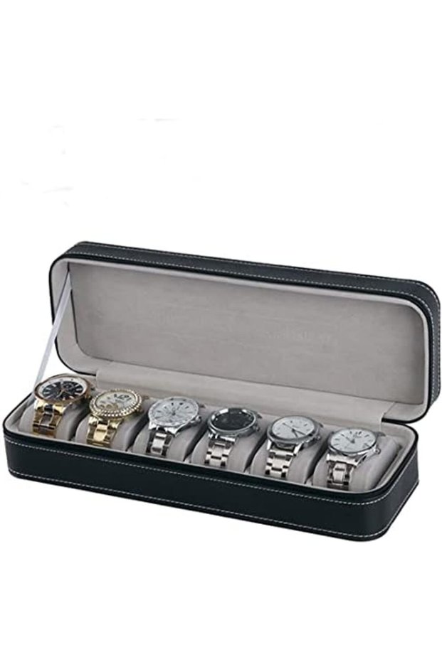 Watch Box Portable Travel Zipper Case Collector Storage, portable zipper watch box PU leather top-no