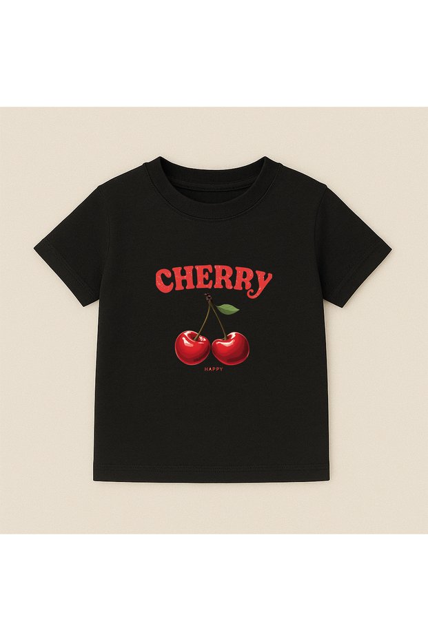 Cherry Crew Neck 100% Cotton Printed Short Sleeve Children's and Teenage T-Shirt