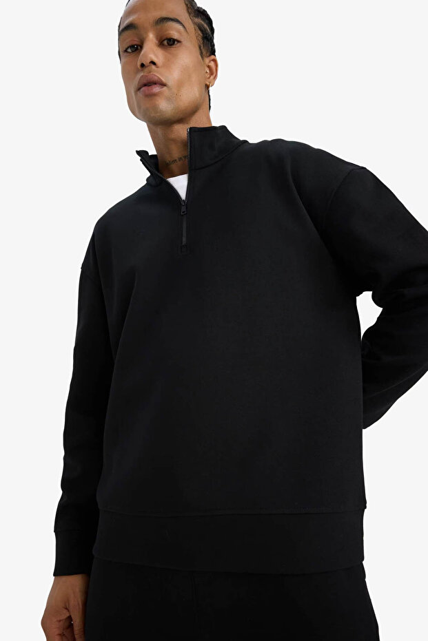 Boxy Fit Skuba Diver Fabric Black Men's Sweatshirt E9363Ax/Bk81