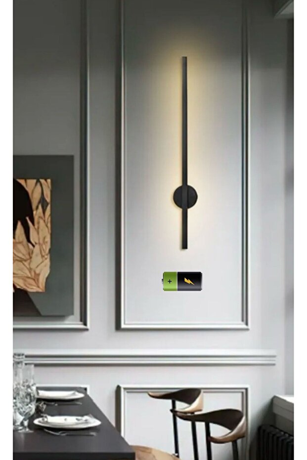 Modern Kılıç Çubuk Aplik Dekoratif Pilli Led Duvar Aplik 70 Cm Siyah Pil Dahildir ( 1 Adet ) - 2