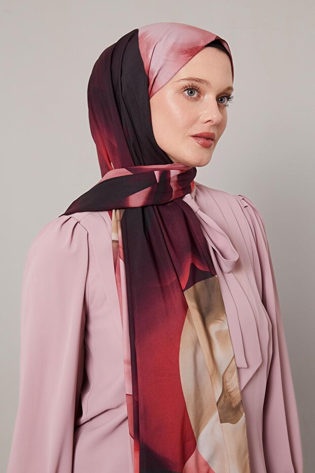 شال الحب ذو النمط التجريدي الأحمر - 2