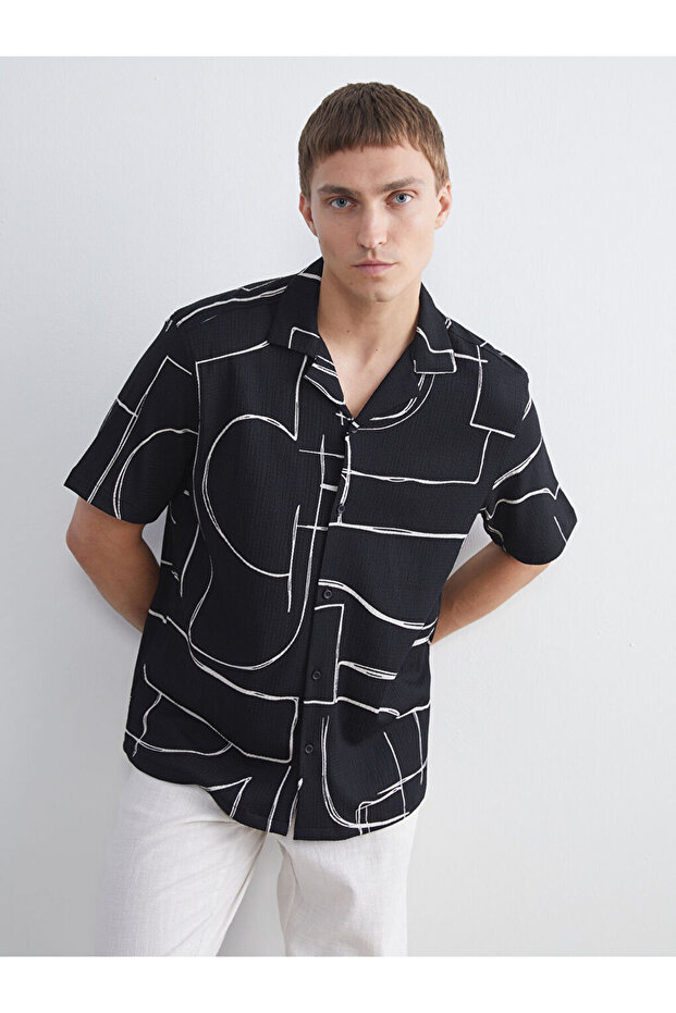 Regular Fit Short Sleeve Patterned Viscose Men's Shirt