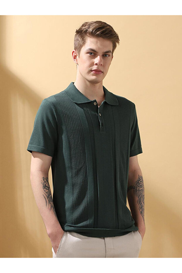 Men Green Relaxed Fit Flat Knit Polo