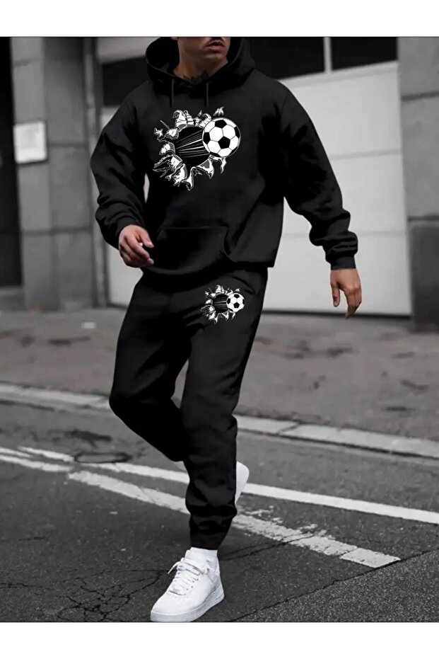 Soccer Ball Printed Unisex Women/Men Hooded Oversize Bottom/Upper Tracksuit Set