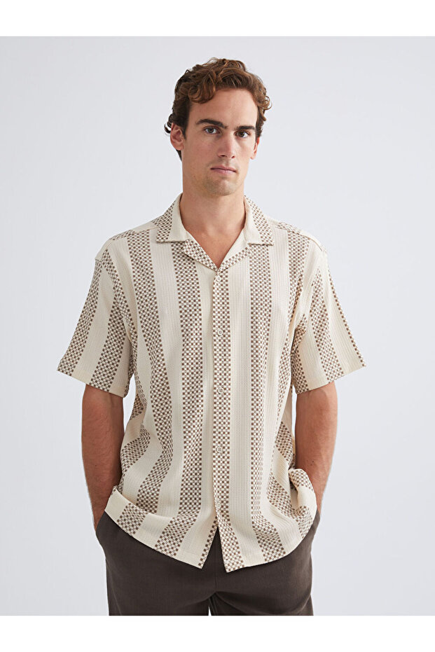 Regular Fit Collar Short Sleeve Striped Men's Shirt