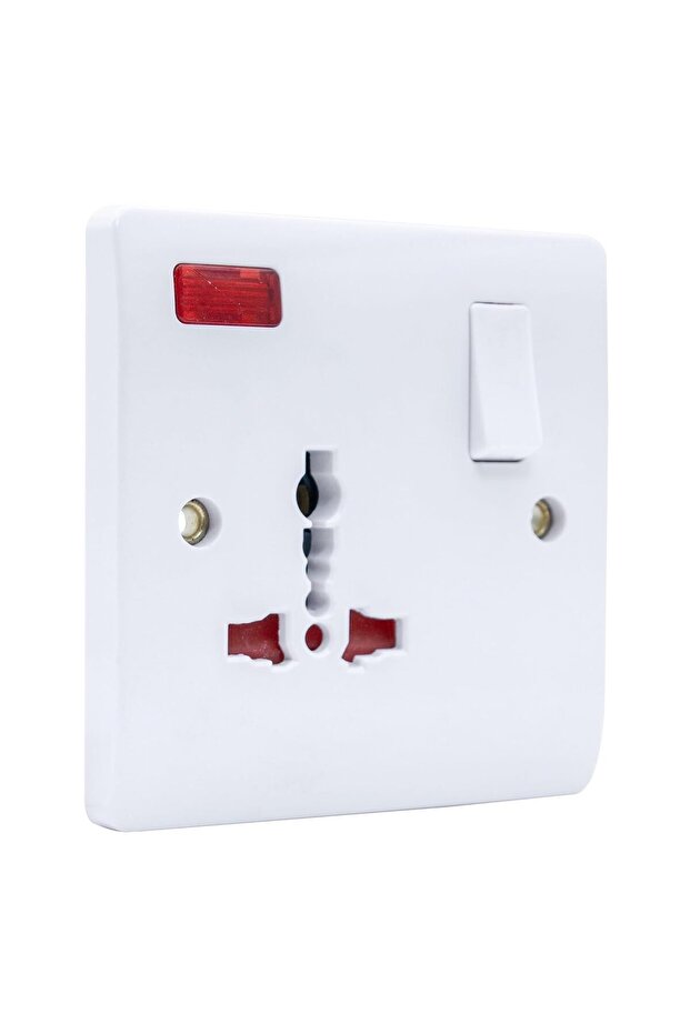 مقبس حائط عالمي مع مفتاح، 13 أمبير متعدد المنافذ، مؤشر LED، أبيض - 1