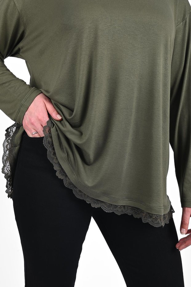 Women's Plus Size Blouse with Guipure Lace Detail on Skirts 1386-23